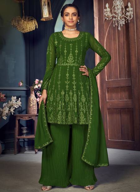 Mahendi Colour RANGAT Heavy Designer Party Wear Fox Georgette Fancy Sharara Suit Collection 204